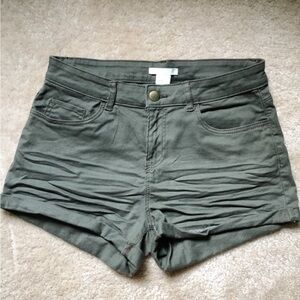 H&M Olive Green High-Rise Denim-Style Shorts
